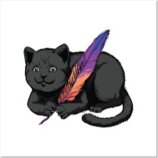 Cat and Feather Posters and Art